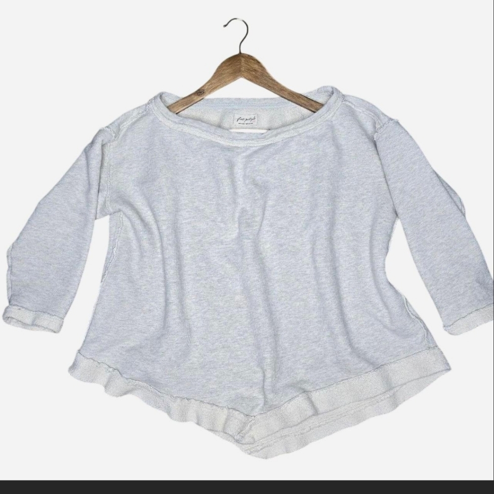 Free People Boho Cream Raw Hem Pullover Sweater Slouchy Lagenlook OVERSIZED XS
